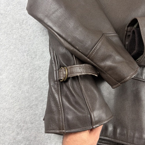 Vtg LL Bean Jacket Mens Medium Brown Leather Sherpa Pile Lined Bomber 90s USA - Picture 9 of 14